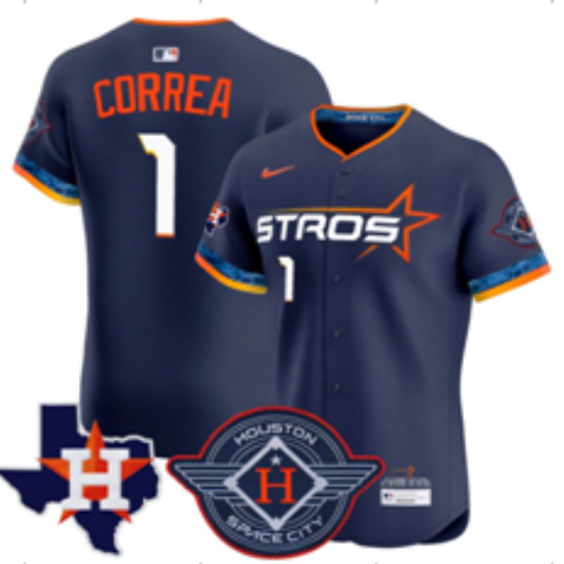 Men 2025 Houston Astros #1 Correa Blue Four generations Joint Name Nike MLB Jersey style 04->los angeles dodgers->MLB Jersey